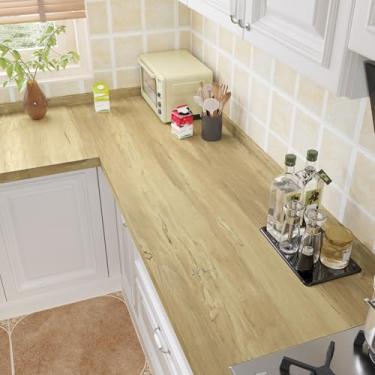 Imagem de EaseStick Papel de contato de madeira rústica, papel de parede de madeira natural de areia para armários, móveis, papel de parede de vinil para bancada, 39,9 x 406,4 cm, à prova d'água, autoadesivo