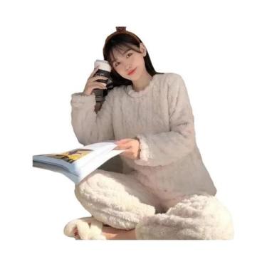 Imagem de Pijamas Femininos plus Size Em Flanela Aquecida, Manga Longa, Listrado