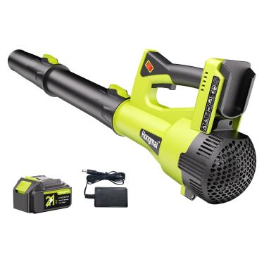 Imagem de Soprador de folhas sem fio 21 V, 500 CFM 150 MPH soprador de folhas elétrico com bateria de 4,0 Ah e carregador rápido, 6 velocidades, leve 1,7 kg para limpeza de gramado, pátio, quintal, garagem