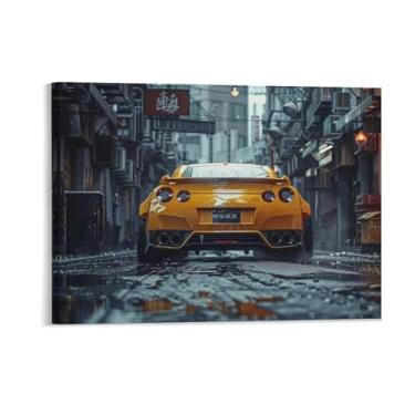 Imagem de HouLaiZhe Jdm amarelo carro 350z pôsteres tela estética decoração de quarto pintura de parede impressões de sala de galeria decoração de parede para quarto sala de estar escritório 18 x 24 polegadas