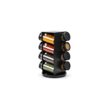Imagem de Porta Condimentos Giratório Plástico Preto com 8 Potes, 80ml, Base Giratória, Organizador de Temperos, 23x13cm