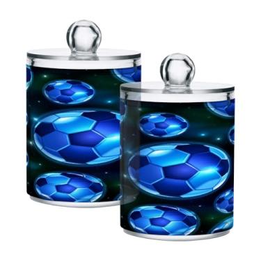 Imagem de Qilmy Qtip Suporte de bolas de futebol azuis de 400 ml, frasco de armazenamento de boticário de plástico transparente com tampa, dispensador de recipiente de banheiro para bola de algodão, cotonete