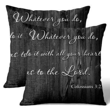 Imagem de Wknoon Conjunto de capas de travesseiro de linho 45,7 x 45,7 cm (pacote com 2) - Whatever You Do Work at It with All Your Heart Colossenses 3:23, citação inspiradora capa de almofada de sofá de