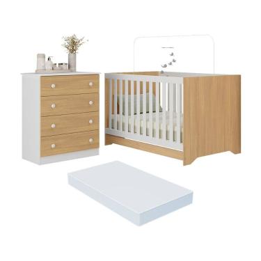 Imagem de Berço Americano 3 em 1 com Colchão Incluso e Cômoda 4 Gavetas Encanto Multimóveis MP4699