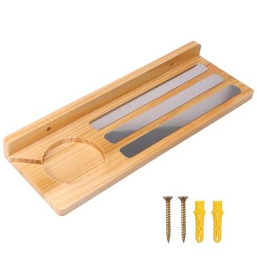 Imagem de ZFLYCANP Prateleiras flutuantes de 38 cm, prateleira de madeira moderna montada na parede com dispositivo de fixação magnética, compatível com base de carregamento, economia de espaço para banheiro