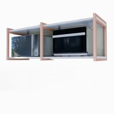 Imagem de Suporte para Microondas de Parede Prateleira Industrial Suporte de Ferro Resistente Ouro Rosa Pode Acomodar Simultaneamente um Forno Micro-Ondas e um Forno Convencional