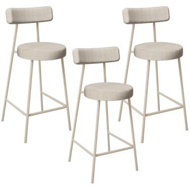 Imagem de Kit 03 Banquetas Baixa Cozinha Sala Jantar Bancada Milão Arena L02 Linho Palha - Lyam Decor