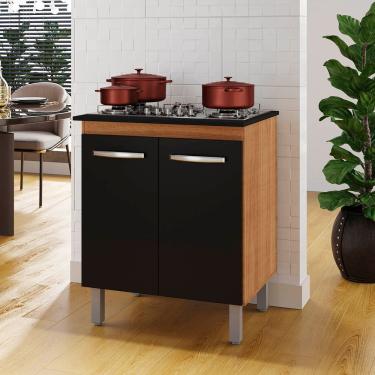 Imagem de Balcão Vani Para Cooktop 4 Bocas 2 Portas Cozinha Mb1 70cm Cor Savana Preto Pc