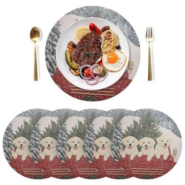 Imagem de Conjunto de 6 jogos americanos de cozinha vermelha para cachorros, 38 cm, tapete de mesa de PVC, para mesa de jantar, mesa de cozinha