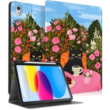 Imagem de Wazzasoft for iPad A16 Case (11th) 2025,for iPad 10th Generation 10.9 inch (2022) - Women Girls Cute Smart Folio Cover (Auto Wake/Sleep) with Build-in Pencil Holder for Apple Tablet,Black Cat