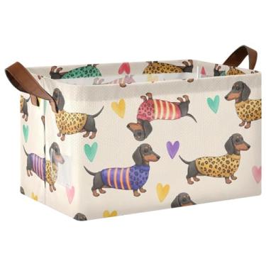 Imagem de Cestos organizadores de poses para cães Dachshund fofos para armazenamento e organização de trailers, cestas decorativas dobráveis de 48 x 27 x 25 cm para armazenamento de toalhas, 1 pacote