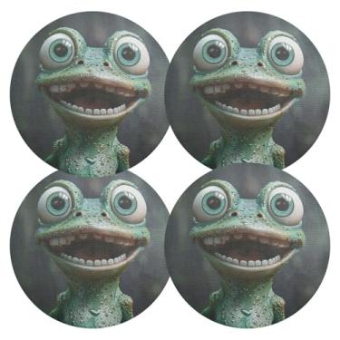 Imagem de Conjunto de 4 tapetes de mesa de PVC duráveis Happy Frog Green 38 cm, jogo americano lavável para mesa de cozinha