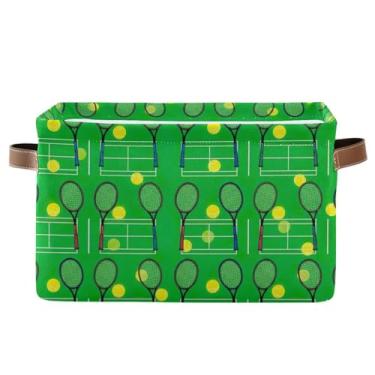 Imagem de Cesta de armazenamento grande para prateleiras – Recipientes de armazenamento de tecido dobráveis com alças de couro PU para armário, tênis fofo para berçário, verde, 1 pacote