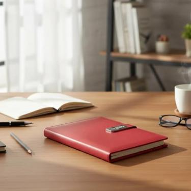 Imagem de Caderno Diário Permanente 355 folhas A5 21x14cm Couro Pessoal Com Pauta Fecho de Imã Agenda Sem Data Organizador de Planejamento (vermelho)