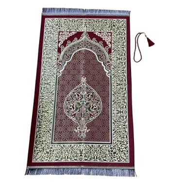 Imagem de SUMELA Tapete de oração muçulmano com contas de oração do Islã – Tapete de oração para viagem, presentes islâmicos para mulheres, tapete de oração portátil, tapete de oração islâmico para homens e