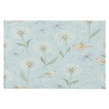 Imagem de Wassud Tapete de porta de dente-de-leão e pássaros 61 x 89 cm, tapete de área lavável antiderrapante com suporte de borracha, tapete macio e macio para sala de estar, quarto, entrada, entrada