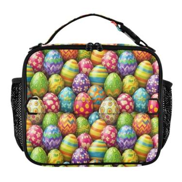 Imagem de Joisal Lancheira listrada colorida com ovos de páscoa para mulheres, meninas, lancheira masculina e infantil, lancheira para trabalho, bolsa térmica para escola