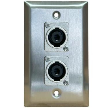 Imagem de Placa de parede Speakon premium – Placa frontal com conector de áudio compatível com 4 polos, metal escovado resistente, painel conector de alto-falante profissional para sistemas de som de estúdio