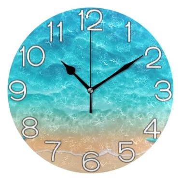 Imagem de GAIGEO Relógio de parede analógico decorativo estético silencioso sem tique-taque quarto relógio de cozinha, decoração de parede vintage sala de estar, estrela do mar clara areia praia azul, 25 cm