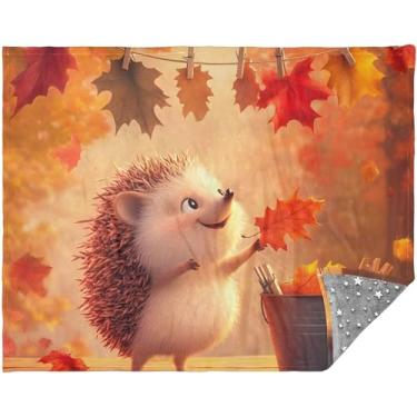 Imagem de Cobertor de Natal com folhas de outono de ouriço fofo personalizado 178 cm x 139,7 cm cobertor de sofá adulto para homens e mulheres cobertores macios fofos