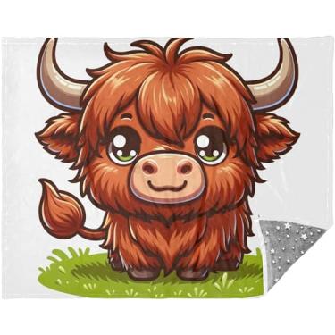 Imagem de Cobertor macio personalizado de desenho animado highland gado cobertor felpudo de inverno para mulheres vaca grande sofá confortável 177,8 cm x 139,7 cm