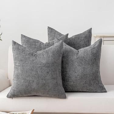 Imagem de Cushonix Pacote com 4 capas de almofada 45,7 x 45,7 cm cinza escuro Boho capas de almofada decorativas para sofá-cama, sofá, sala de estar, decoração de casa, fronha quadrada macia