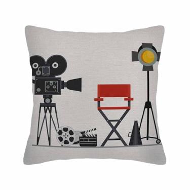 Imagem de Husandy Capas de almofada, cadeira para diretores de cinema, com câmera de projetor de megafone e ripa para trabalhar em objetos planos de desenho animado, capa de almofada de 45,7 x 45,7 cm para
