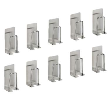 Imagem de LNQKJXIIA Boutiques US 10 peças de suporte de copo de café de aço inoxidável, ganchos adesivos sem perfuração para cozinha, rack de louça de banheiro (prata)