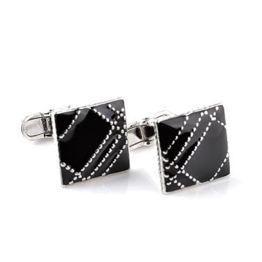 Imagem de Abotoaduras para homens, 1 par de abotoaduras de camisa clássica moda masculina para presente de festa de casamento de negócios, 1.4CM, Zinco, Sem Pedra Preciosa