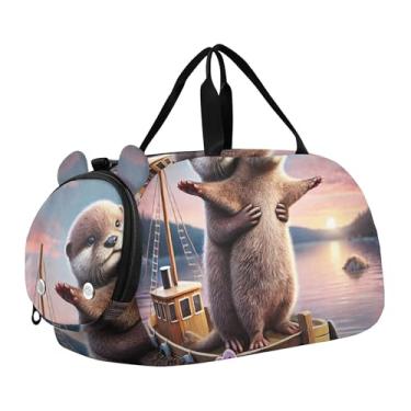 Imagem de Bolsa esportiva de viagem para meninos, fim de semana, bolsa de viagem para meninas, bolsa de viagem para dança, romântica, gato Titanic Love, Titanic Otter Romantic Love, Clássico