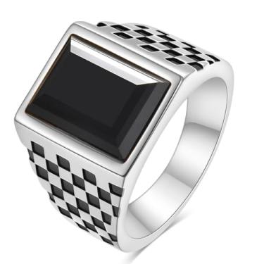 Imagem de MYNENEY Anéis masculinos preto/azul/vermelho/amarelo pedra clássica sinete declaração anel de noivado anel de noivado pedra preciosa anel de pedra preciosa para presente masculino, pedra preciosa, Zircônia cúbica