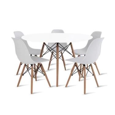 Imagem de Conjunto de Mesa de Jantar Eames Eiffel Redonda 120cm Tampo de Madeira