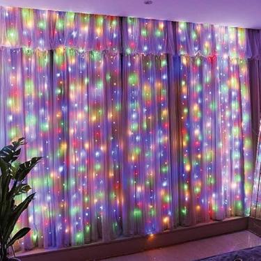 Imagem de Cortina LED de 6 x 3 m com cordão de luzes USB para quarto, festa de casamento, estação festiva, propor janela de casamento, decorações de Natal, sem bateria (colorida)