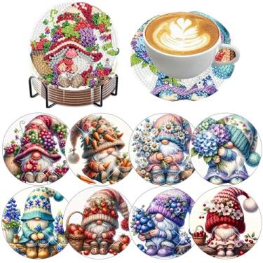 Imagem de Zythron 8 peças de kits de porta-copos de arte de diamante gnomo com suporte de flores de gnomo kits de porta-copos de pintura de diamante para iniciantes kits de arte de diamante para adultos pintura