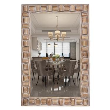 Imagem de Espelhos retangulares de banheiro de 91 x 61 cm para parede, espelho retangular de madeira rústica para pendurar na parede para entrada sobre a pia, quarto, sala de estar, corredor, penteadeira