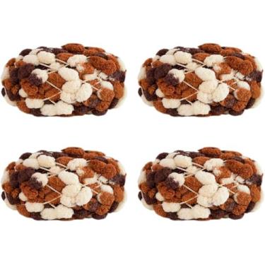 Imagem de Jelly Bean Pom Bomb Yarn - 150 g/novelo de poliéster super volumoso - 4 bolas Pomp-A-Doodle fio para crochê tricô artesanato tapete pet ninho 600 g (4, cacau quente)