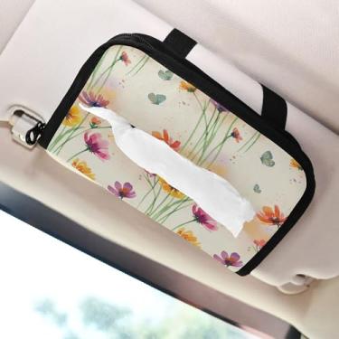 Imagem de SEHANY Porta-lenços de papel de carro floral fofo colorido, caixa de lenços para carro, viseira solar, porta-guardanapos retangular, dispensador de máscara de carro, caixa de lenços para veículos