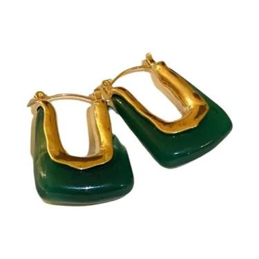 Imagem de Brincos De Resina Verde E Rosa Geométricos Irregulares Para Mulheres E