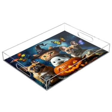 Imagem de xigua Bandeja de servir de acrílico fantasma de Halloween com alças à prova de derramamento, bandejas decorativas de festa de Halloween, bandeja organizadora de bancada para banheiro, cozinha, 30,5 x