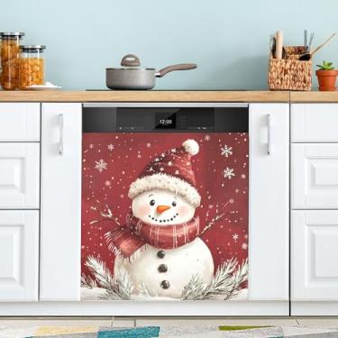 Imagem de SEHANY Linda capa magnética de boneco de neve de Natal, adesivos magnéticos decorativos antiarranhões para painel de geladeira e lava-louças, decoração de Natal de cozinha doméstica 58 x 66 cm