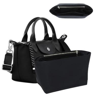 Imagem de Bolsa organizadora para bolsa Longchamp Le Pliage S, bolsa de mão, leve, luxuosa, longa, pequena, divisória com suporte para copos, bolsa com zíper, forro interno com 7 bolsos profundos, P/preto