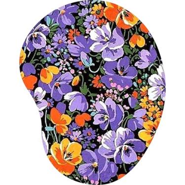 Imagem de Mouse Pad Ergonômico Gota Flores Roxas e Amarelas Fundo Preto