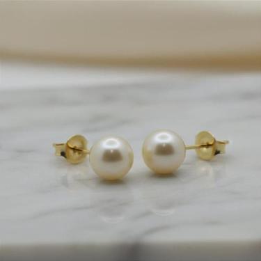 Imagem de Brinco de Ouro 18k com Pérola Natural de Água Salgada Redonda 8mm - no