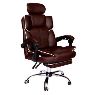 Imagem de C7 Neo Cadeira de Escritório Ergonômica, Couro PU, Reclinável 135°, com Apoio para Pés e Suporte Lombar, Altura Ajustável, Base Cromada (marrom)