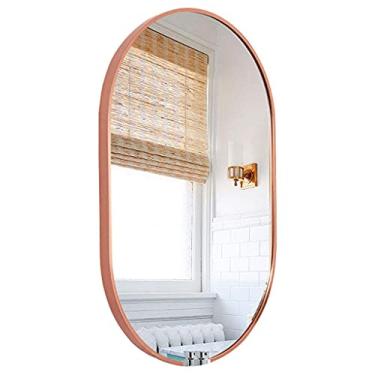 Imagem de U5GAAALPPQ9 Espelho de banheiro espelho de maquiagem nórdico espelho de maquiagem espelho de maquiagem quarto sala de estar corredor moldura de liga de alumínio - 51 x 82 cm (ouro rosa)