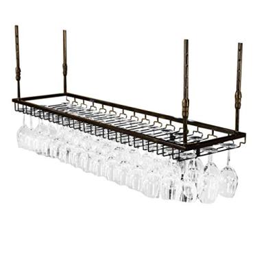 Imagem de HHHJQFAAT Rack de vinho, racks de taças, suporte de garrafa de vinho pendurado no teto rack de taça de vinho de metal - vários/bronze/60 x 35 cm (parte traseira 90 x 35 cm)