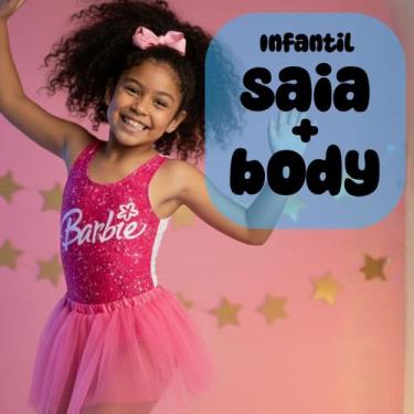 Imagem de Conjunto Saia de Tule e Body Collant Infantil Rosa Barbi Cor:RosaTaman
