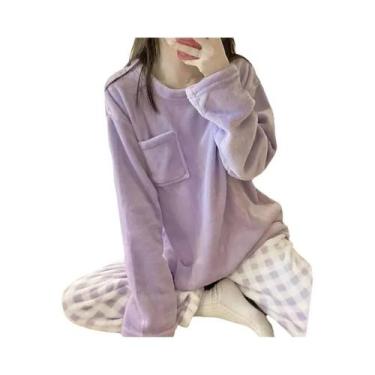 Imagem de Conjunto De Pijamas De Fleece Feminino, Roupa De Dormir Quente E Gross