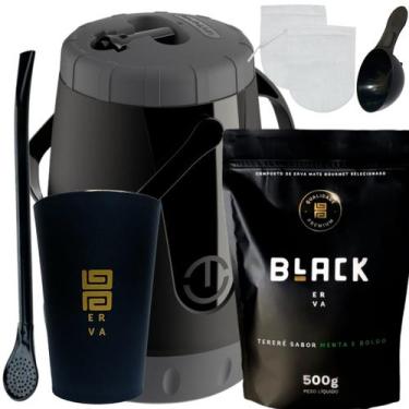 Imagem de Kit Tereré Garrafa Lisa Black Erva Mate 500 G Copo Caldereta Acrílico 