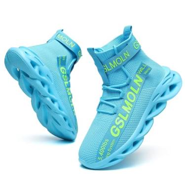 Imagem de Jakcuz Tênis masculino de cano alto plus size respirável academia atlética corrida caminhada tênis plataforma confortável, Céu/Azul4, 46